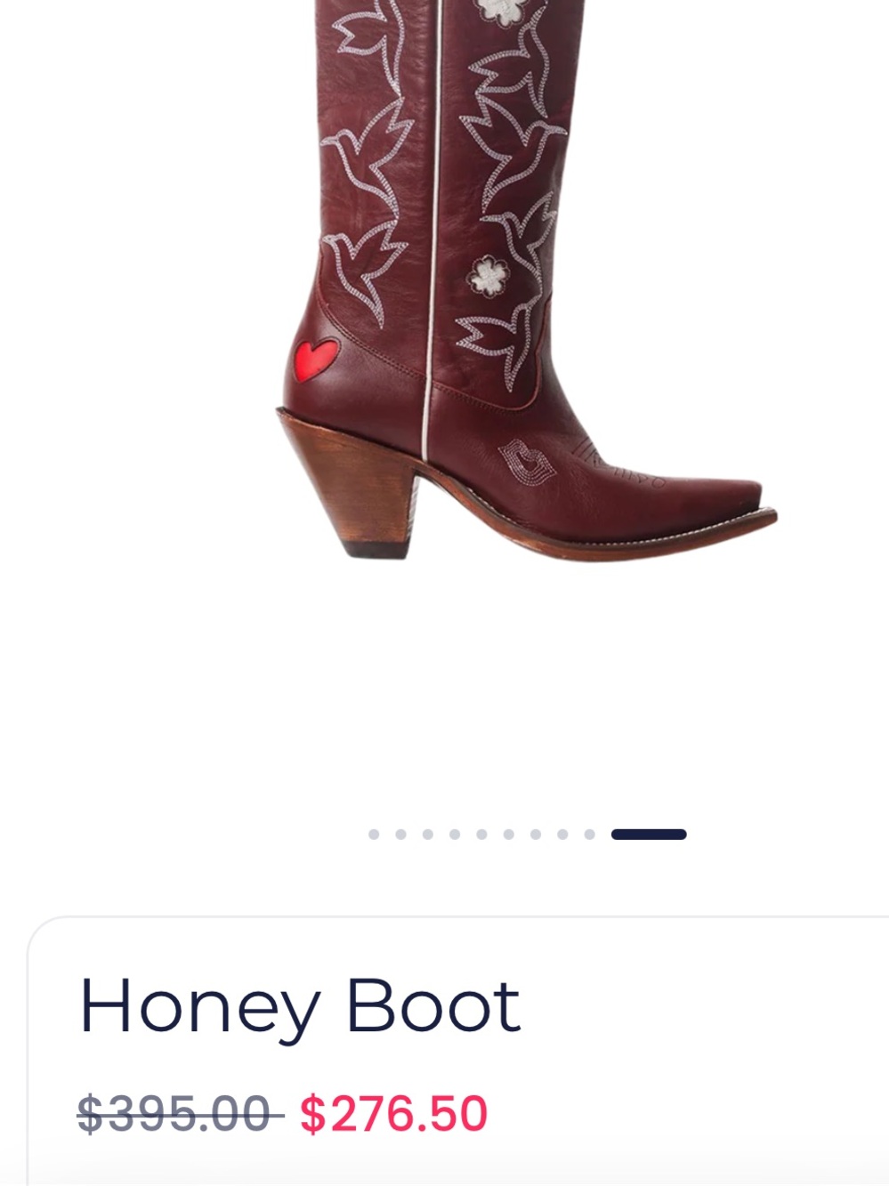 Women's Burgundy Western Embroidered Heeled Boots - Picture 8 of 10